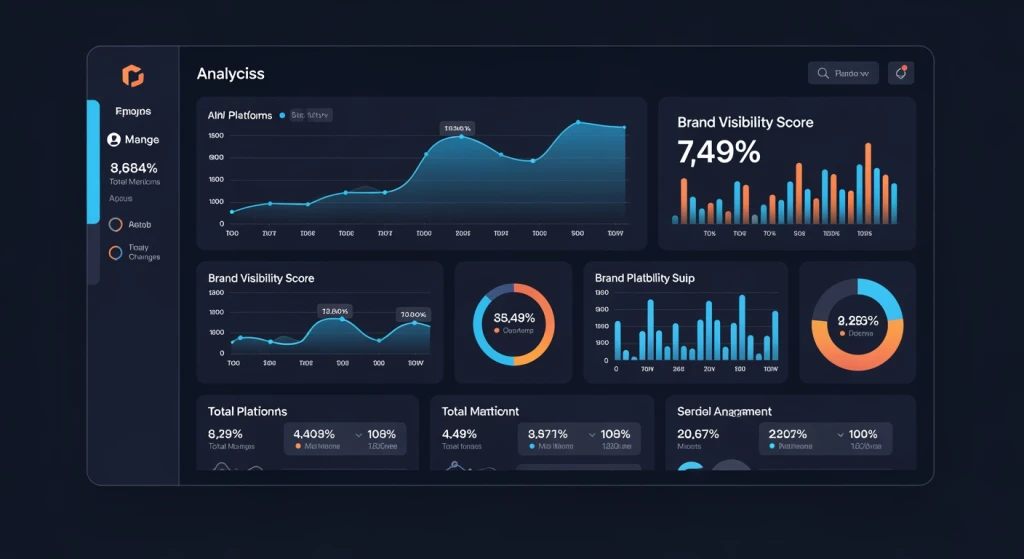 Analytics dashboard showing AI visibility metrics and brand mention tracking across platforms