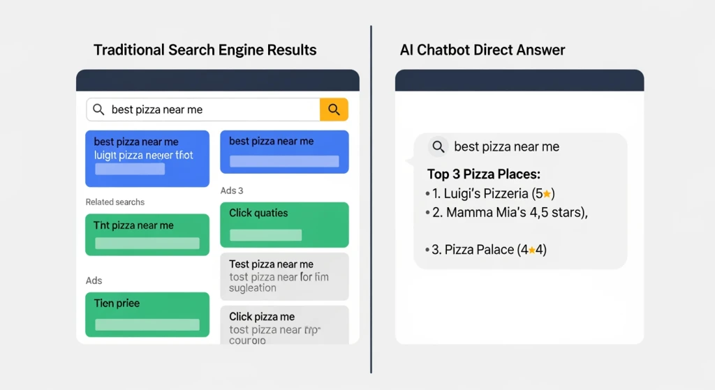 Comparison diagram showing traditional SEO vs AI search optimization strategies