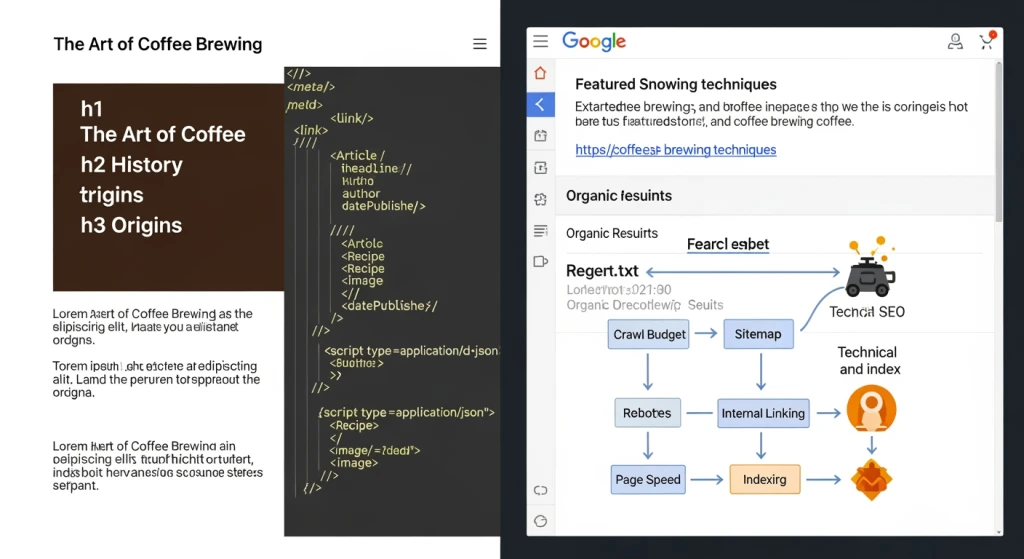 Content optimization workflow showing structured data markup and schema implementation for better AI visibility