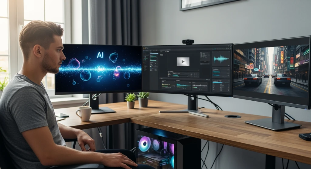 Startup-Gründer erstellt KI-Video am Computer