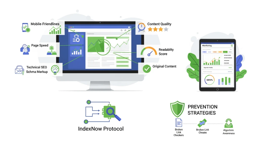 Bing SEO prevention checklist with technical monitoring tools and content optimization strategies