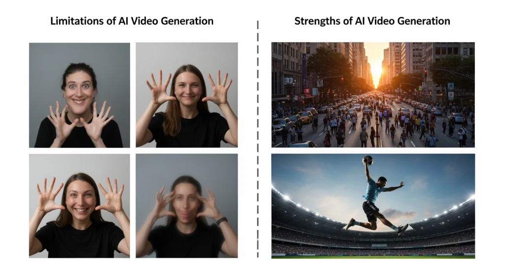 Common AI video generation problems and limitations illustration