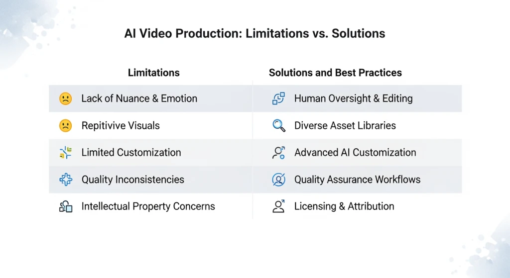 Comparison visualization of AI video limitations versus traditional video production challenges