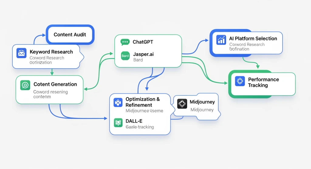 Content optimization workflow diagram for multiple AI search platforms