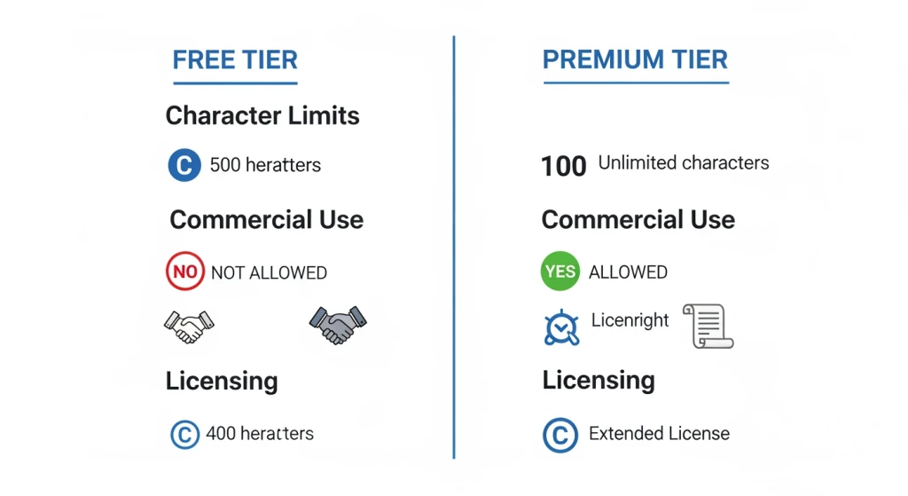 Free tier limitations and commercial licensing considerations for AI voice cloning tools