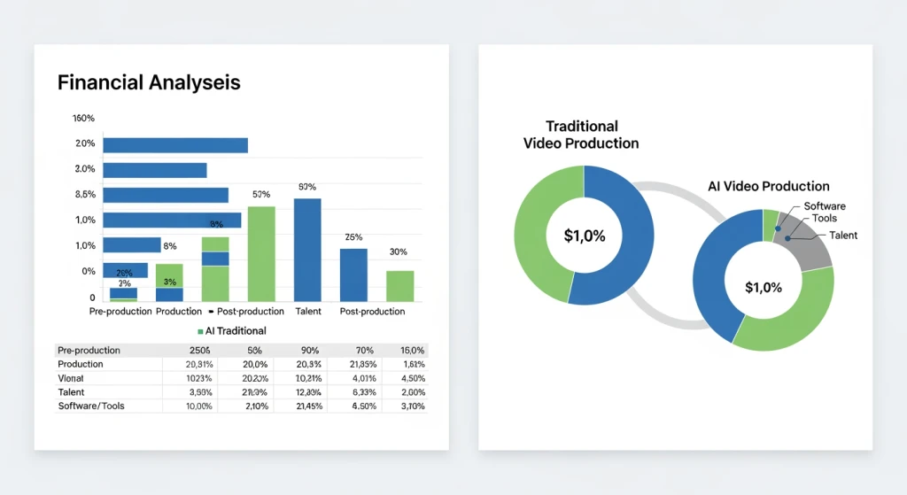 ROI analysis chart comparing AI video production costs versus traditional filming expenses
