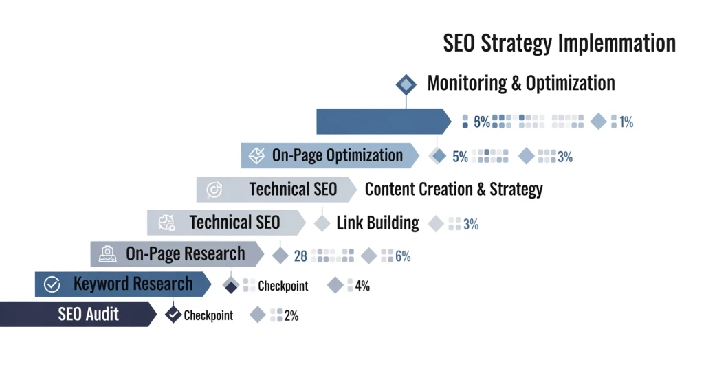 SEO implementation roadmap with phases and milestones