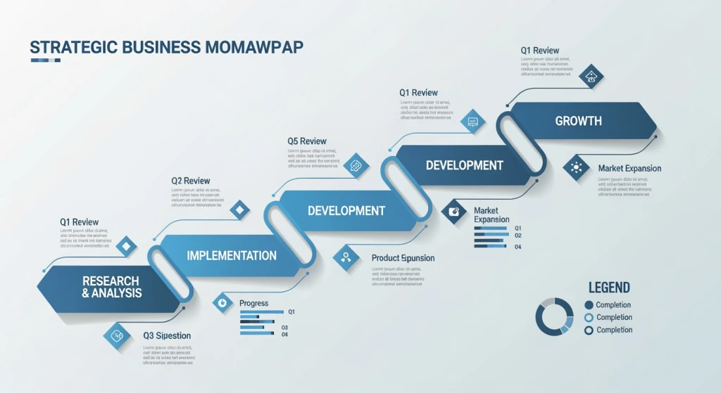 Strategic roadmap visualization showing AI implementation phases with clear milestones and progress indicators
