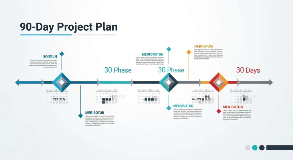 Timeline visualization of 90-day AI pilot implementation plan with key milestones and checkpoints
