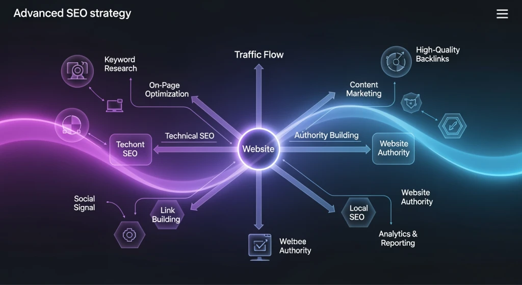 Advanced SEO tactics including Google Ads traffic driving and internal linking authority building strategies