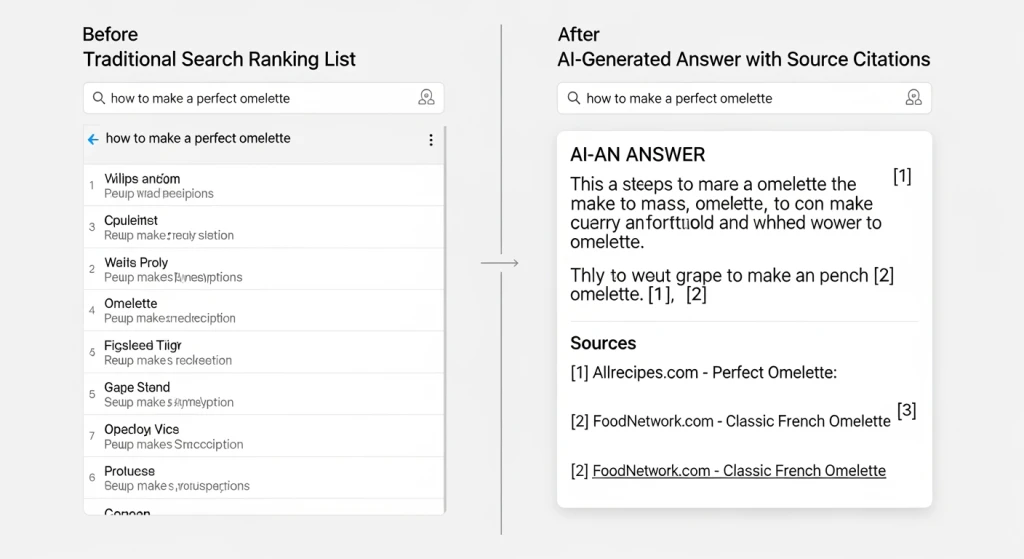 AI search engine optimization fundamentals showing the shift from ranking to citation-based search results