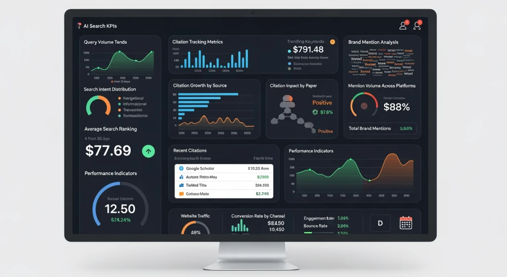 AI search engine optimization KPIs and measurement framework dashboard for SEO managers