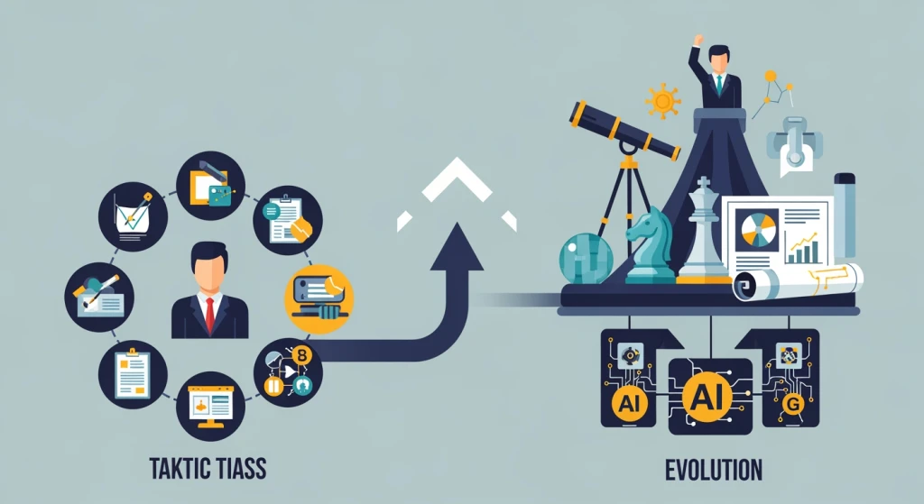 Career positioning framework showing transition from tactical executor to strategic AI orchestrator