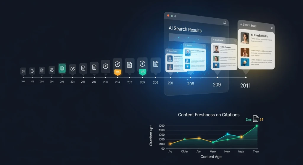 Content freshness impact on AI search visibility showing recency bias in AI search engine optimization