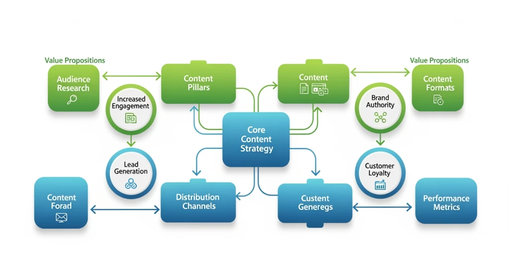 Content value proposition framework for service pages showing distinct competitive advantages