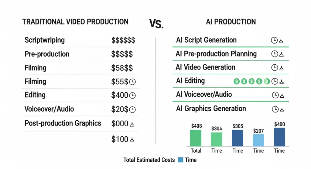 Cost comparison chart showing traditional vs AI music video production expenses