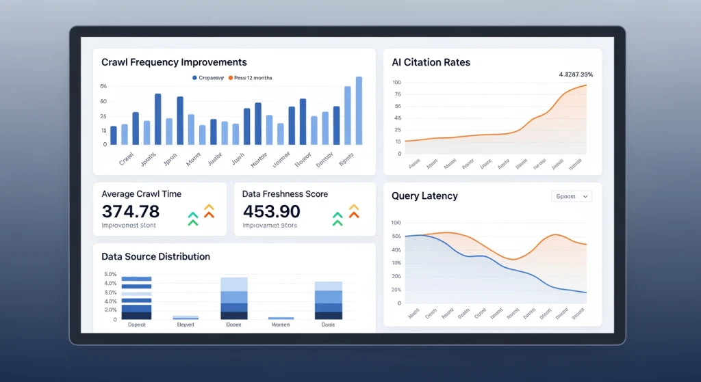 Data visualization showing crawl frequency improvements and AI citation rate increases from optimized XML sitemaps