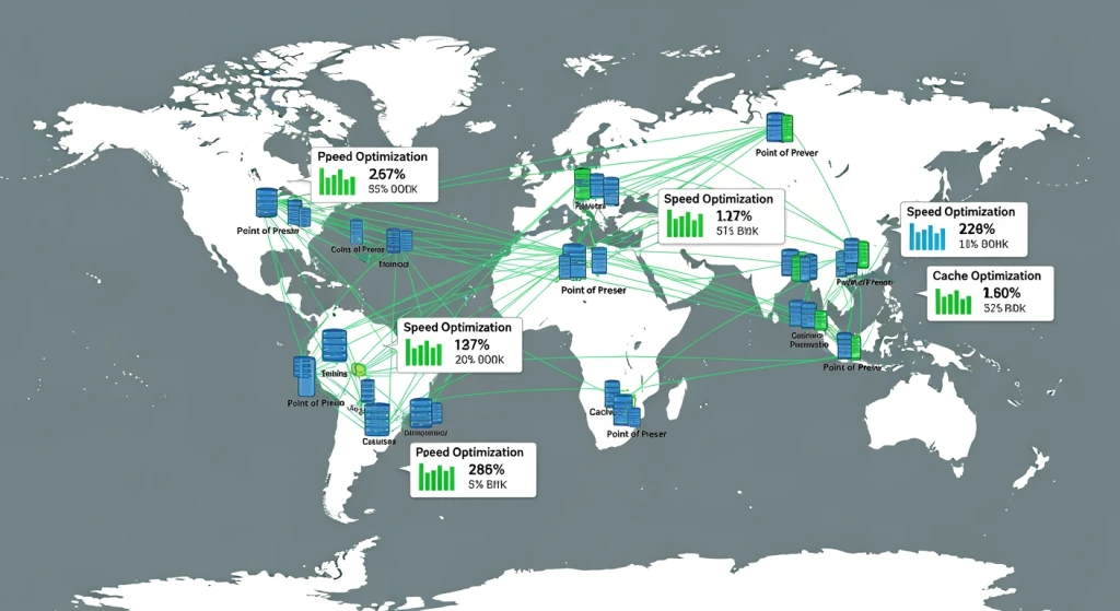 Global CDN network infrastructure map showing international website performance optimization