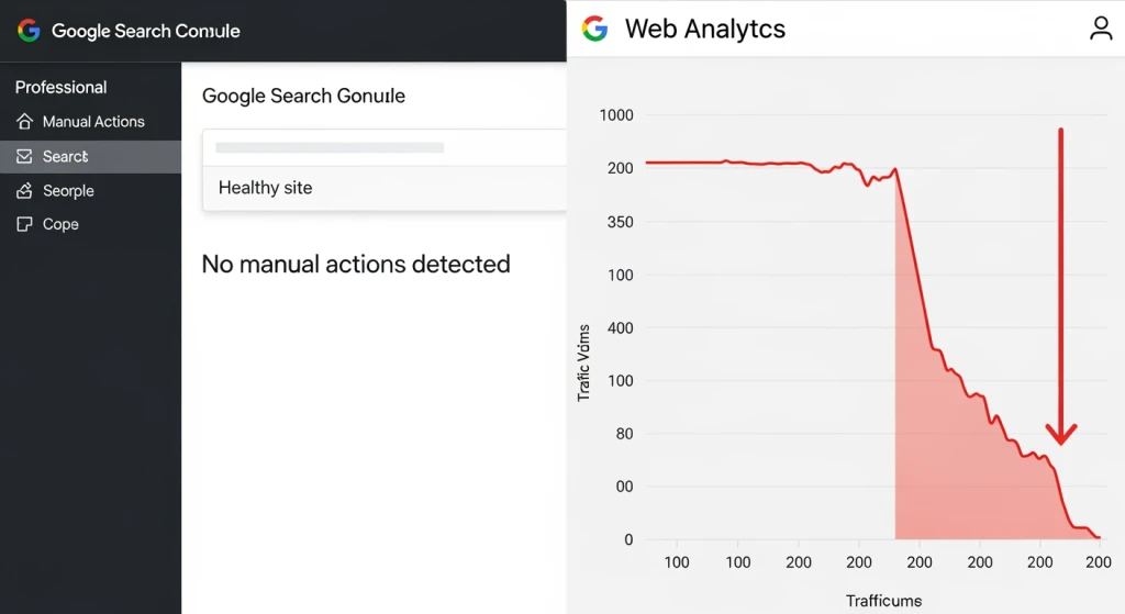 Google Search Console manual actions interface vs algorithmic penalty detection