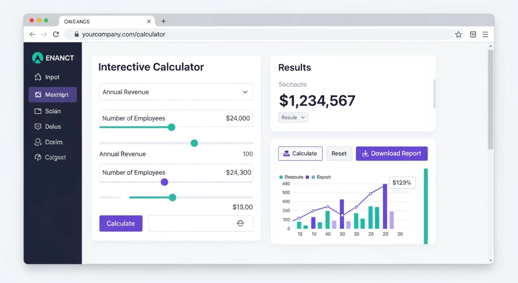 Interactive calculator and quiz tools on a website interface that AI Overviews cannot replicate