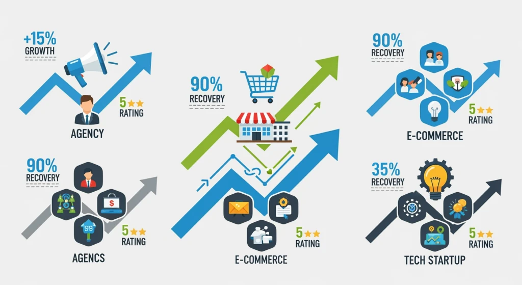 Multiple industry sectors showing successful indexing recovery across different business types