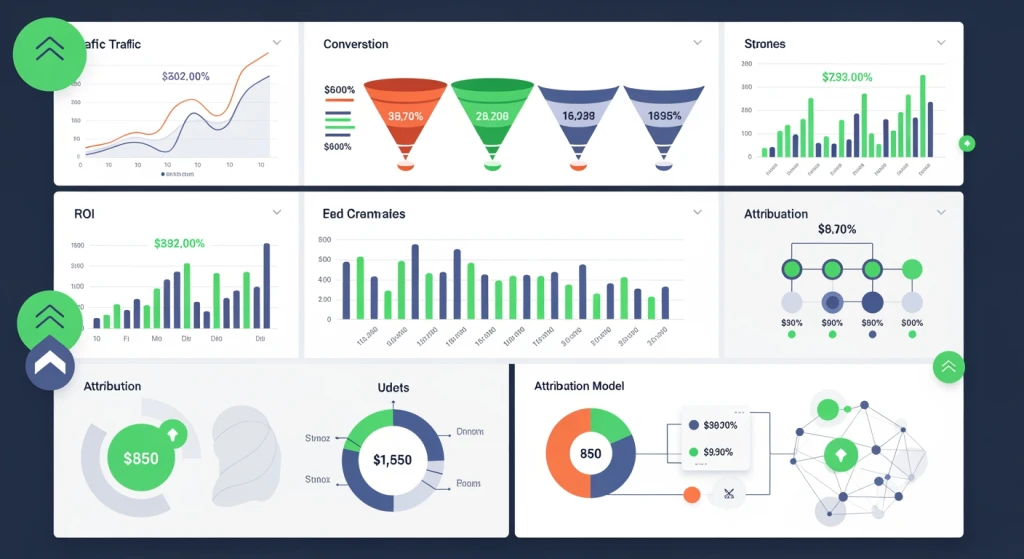 SEO success metrics dashboard showing organic traffic, conversion rates, and ROI measurement