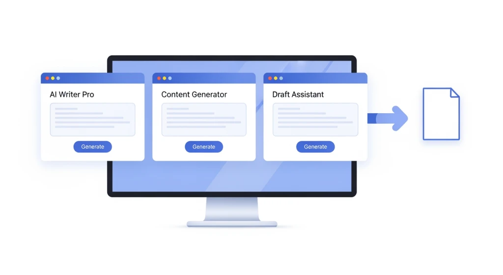 AI copywriting tools comparison showing Jasper Copy.ai and Claude interfaces on a screen