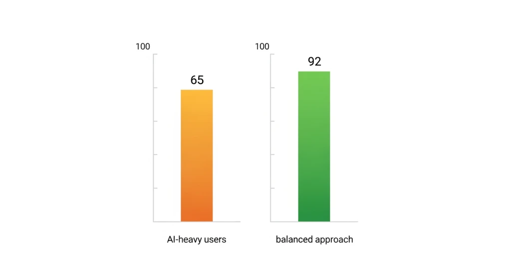 Graph showing declining writing skill retention scores among content creators using AI copywriting tools