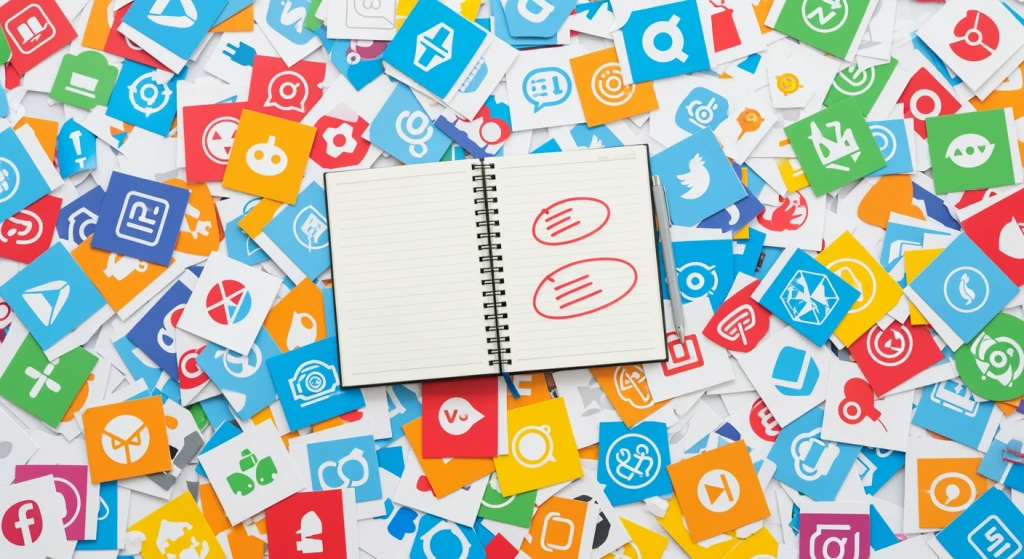 Visual representation of marketing overwhelm with too many platform icons competing for attention
