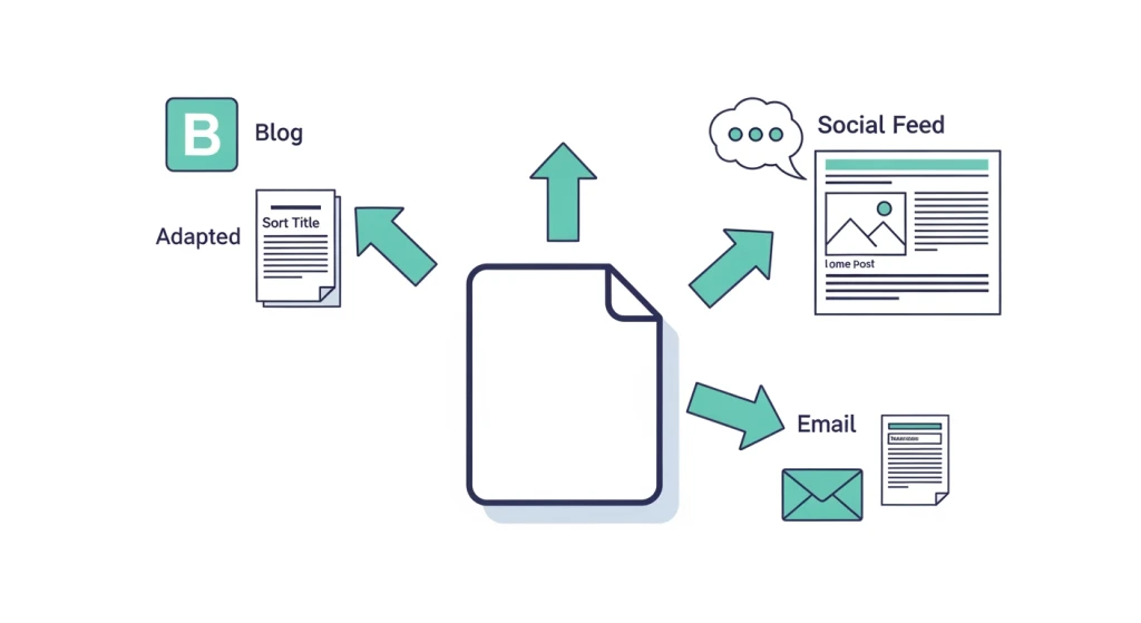 Claude AI repurposing a single blog post into multiple content formats for marketing teams