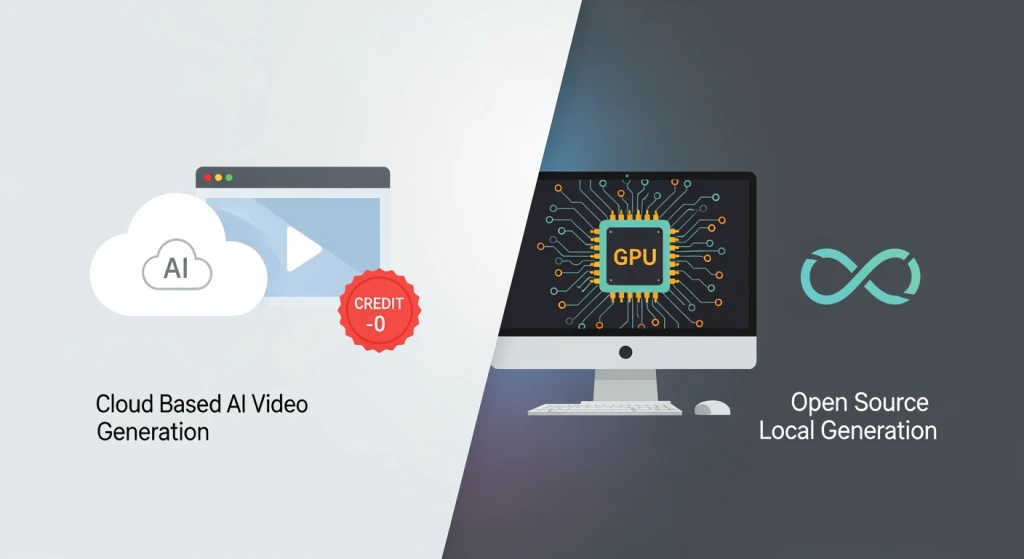 Side by side comparison of Kling AI 3.0 cloud-based video generation versus Wan 2.2 open-source local generation