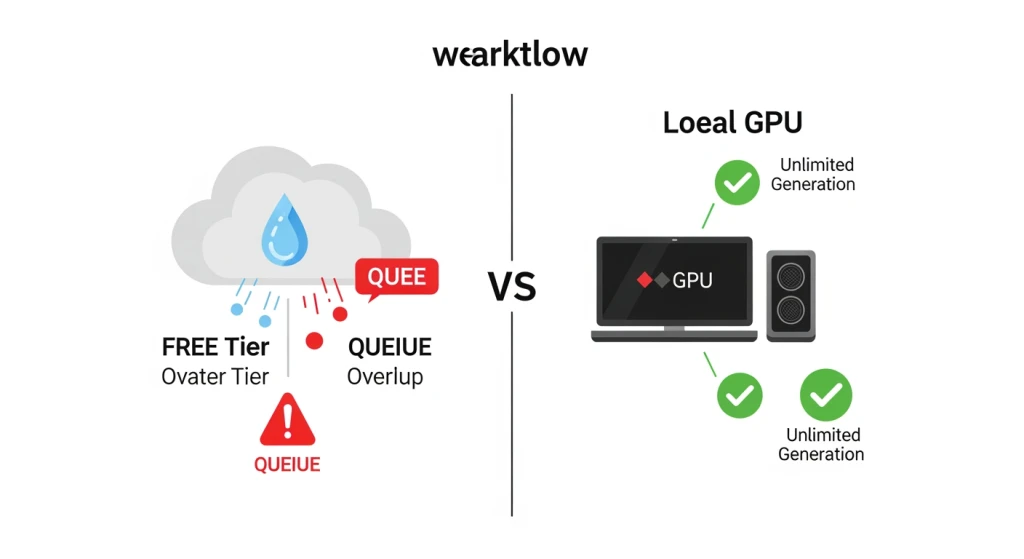 Visual showing the hidden costs of free AI video generators including watermarks and resolution limits